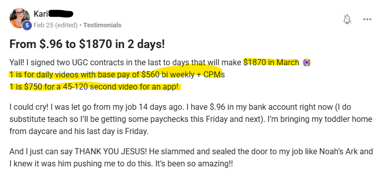 Kari · laid off 14 days prior